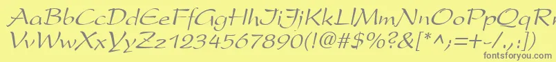 フォントPrestonscriptItalic – 黄色の背景に灰色の文字