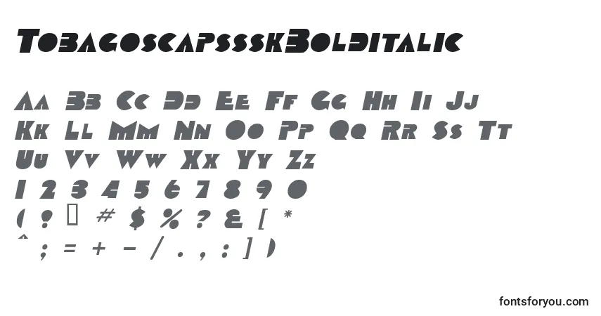 Шрифт TobagoscapssskBolditalic – алфавит, цифры, специальные символы
