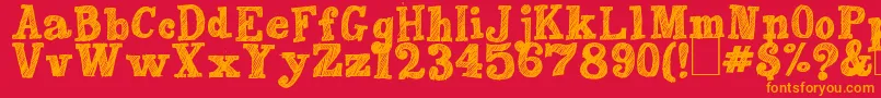 フォントPeachesEnRegalia – 赤い背景にオレンジの文字