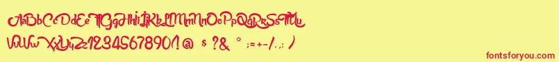 AnabelleScriptLight-fontti – punaiset fontit keltaisella taustalla