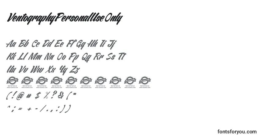 Czcionka VentographyPersonalUseOnly – alfabet, cyfry, specjalne znaki