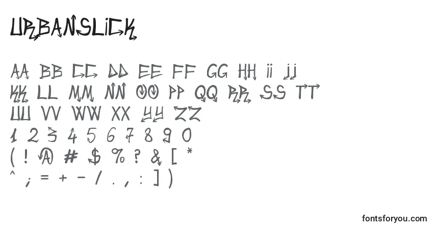 A fonte UrbanSlick – alfabeto, números, caracteres especiais