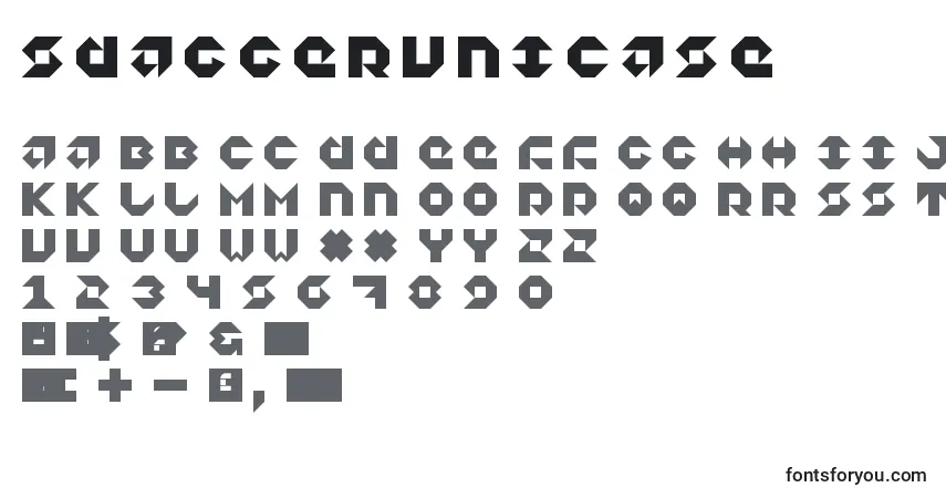 A fonte 5daggerUnicase – alfabeto, números, caracteres especiais