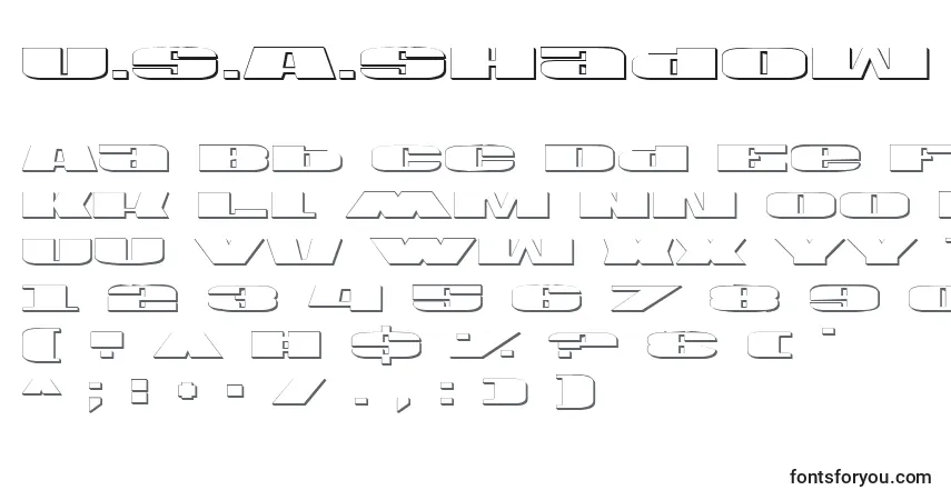 Шрифт U.S.A.Shadow – алфавит, цифры, специальные символы