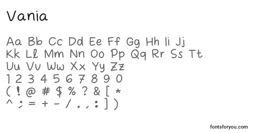 Schriftart Vania – Alphabet, Zahlen, spezielle Symbole