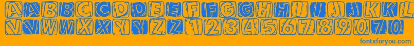 Linocapsa-Schriftart – Blaue Schriften auf orangefarbenem Hintergrund