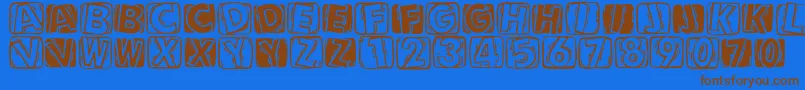 フォントLinocapsa – 茶色の文字が青い背景にあります。
