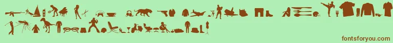 Fonte MixedSilhouettesFreeVol4 – fontes marrons em um fundo verde