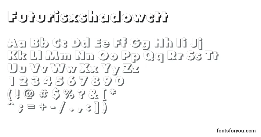 Czcionka Futurisxshadowctt – alfabet, cyfry, specjalne znaki