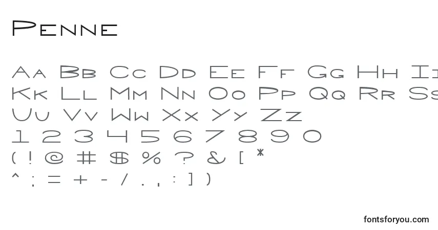 Schriftart Penne – Alphabet, Zahlen, spezielle Symbole
