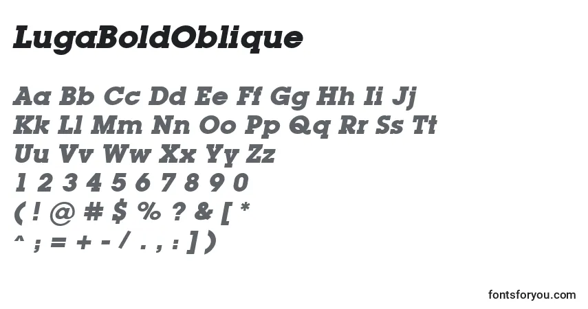 Schriftart LugaBoldOblique – Alphabet, Zahlen, spezielle Symbole