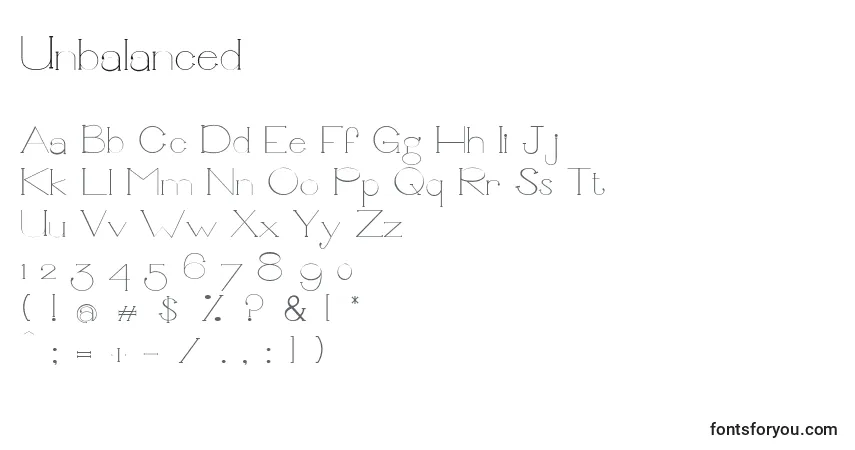 Czcionka Unbalanced – alfabet, cyfry, specjalne znaki