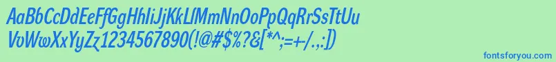 DynagrotesklcBolditalic-fontti – siniset fontit vihreällä taustalla