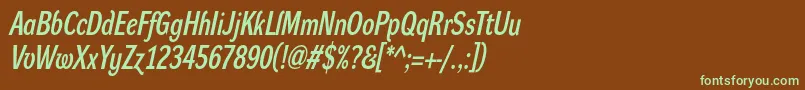 DynagrotesklcBolditalic-fontti – vihreät fontit ruskealla taustalla