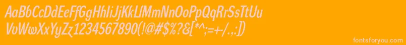 DynagrotesklcBolditalic-fontti – vaaleanpunaiset fontit oranssilla taustalla