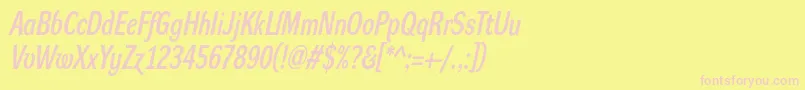 DynagrotesklcBolditalic-fontti – vaaleanpunaiset fontit keltaisella taustalla