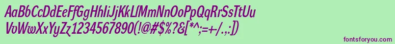DynagrotesklcBolditalic-fontti – violetit fontit vihreällä taustalla