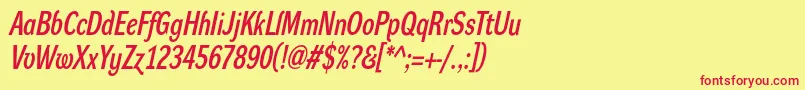 DynagrotesklcBolditalic-Schriftart – Rote Schriften auf gelbem Hintergrund