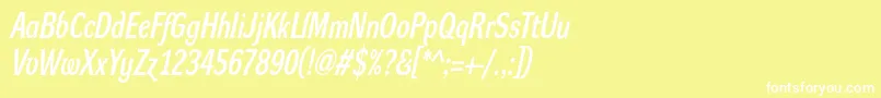 DynagrotesklcBolditalic-Schriftart – Weiße Schriften auf gelbem Hintergrund