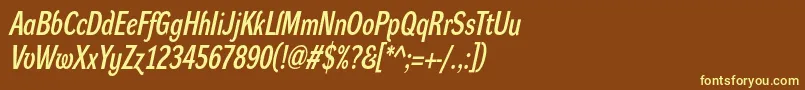 DynagrotesklcBolditalic-fontti – keltaiset fontit ruskealla taustalla
