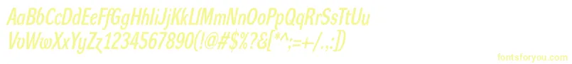 フォントDynagrotesklcBolditalic – 白い背景に黄色の文字