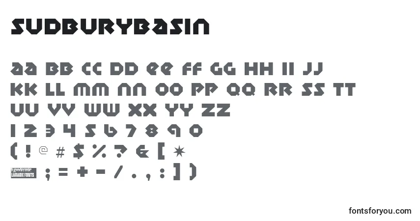 Czcionka Sudburybasin – alfabet, cyfry, specjalne znaki