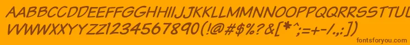 Vtcsundaykomixcapsitalic-Schriftart – Braune Schriften auf orangefarbenem Hintergrund
