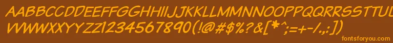 Vtcsundaykomixcapsitalic-Schriftart – Orangefarbene Schriften auf braunem Hintergrund