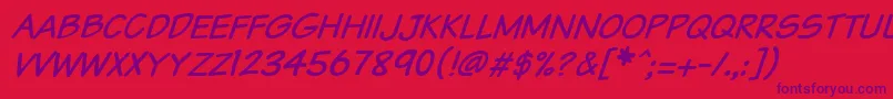 Czcionka Vtcsundaykomixcapsitalic – fioletowe czcionki na czerwonym tle