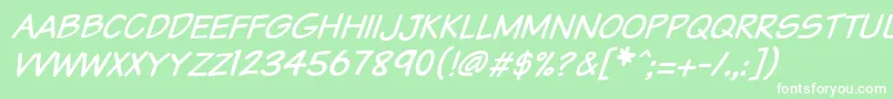 Vtcsundaykomixcapsitalic Font – White Fonts on Green Background