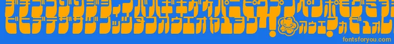 フォントFrigkatc – オレンジ色の文字が青い背景にあります。