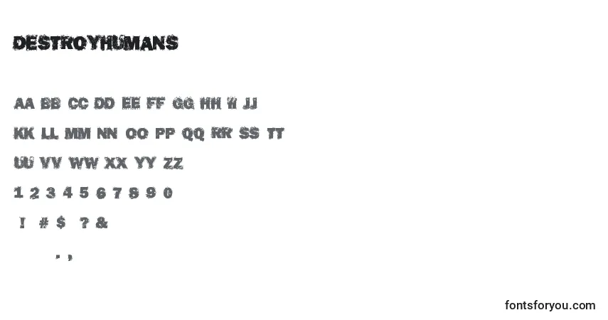 Schriftart DestroyHumans – Alphabet, Zahlen, spezielle Symbole