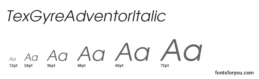 Размеры шрифта TexGyreAdventorItalic