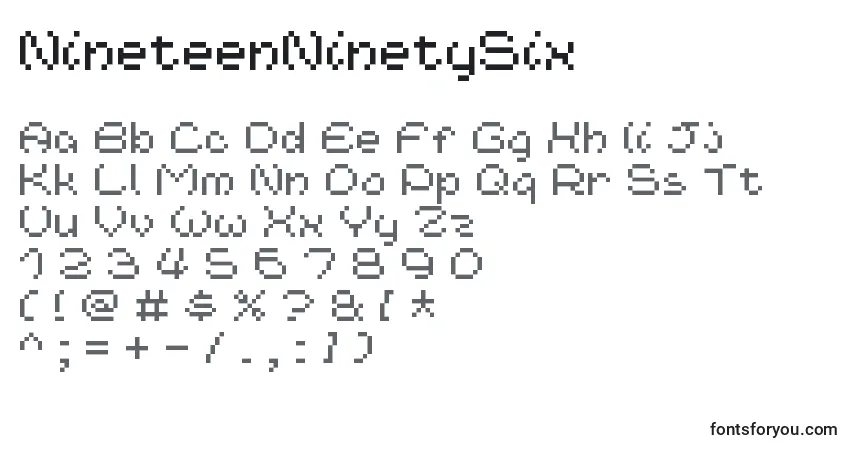 A fonte NineteenNinetySix – alfabeto, números, caracteres especiais