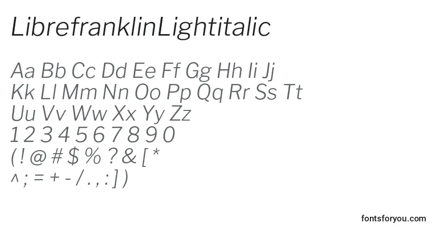 Шрифт LibrefranklinLightitalic – алфавит, цифры, специальные символы