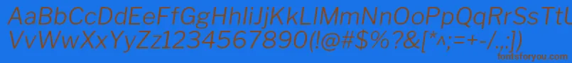LibrefranklinLightitalic-Schriftart – Braune Schriften auf blauem Hintergrund
