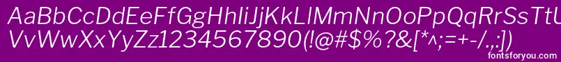 Fonte LibrefranklinLightitalic – fontes brancas em um fundo violeta