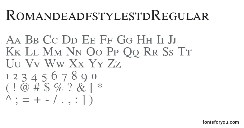 Шрифт RomandeadfstylestdRegular – алфавит, цифры, специальные символы