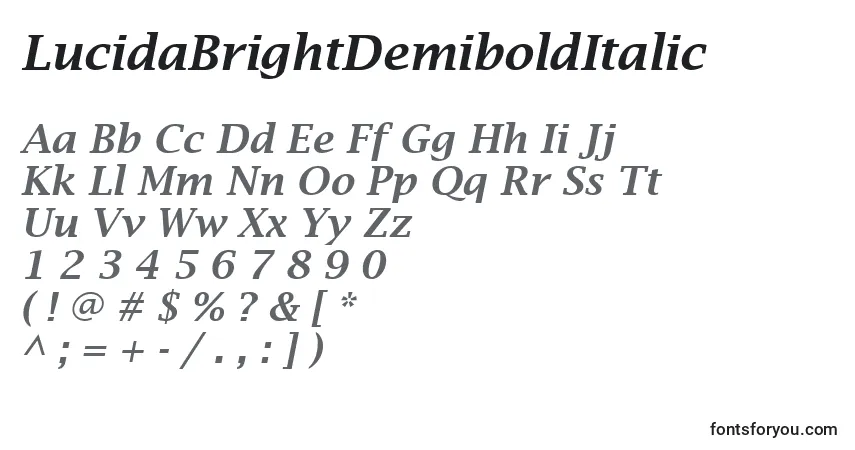Schriftart LucidaBrightDemiboldItalic – Alphabet, Zahlen, spezielle Symbole