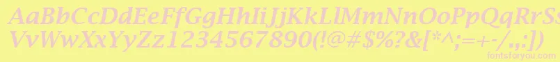 LucidaBrightDemiboldItalic-Schriftart – Rosa Schriften auf gelbem Hintergrund