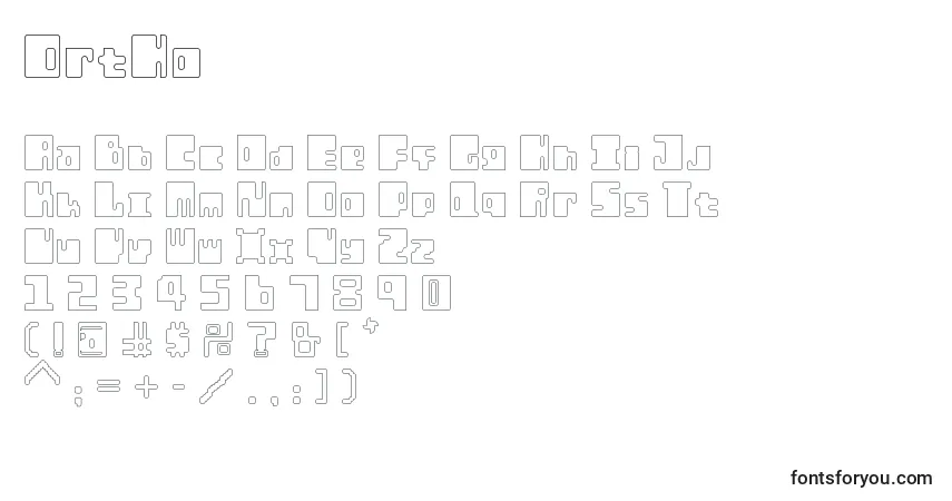 Czcionka OrtHo (34850) – alfabet, cyfry, specjalne znaki