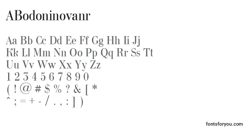 A fonte ABodoninovanr – alfabeto, números, caracteres especiais