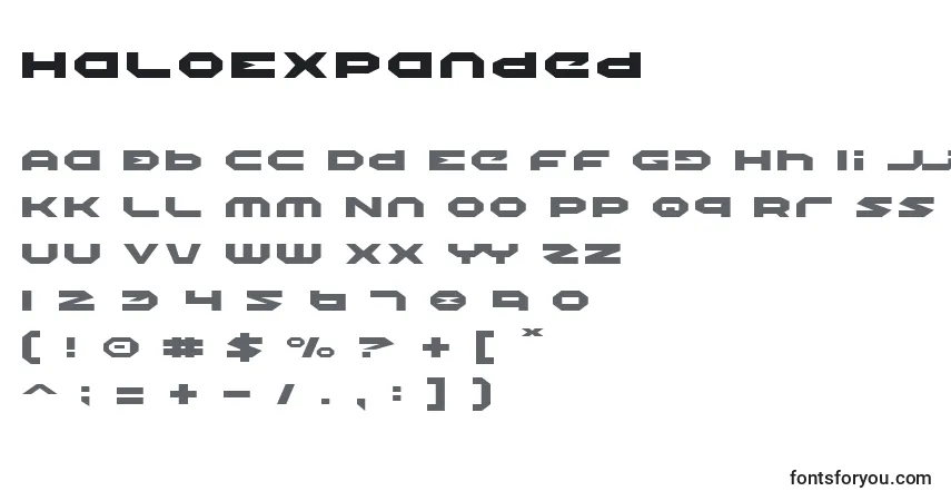 Czcionka HaloExpanded – alfabet, cyfry, specjalne znaki