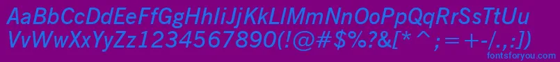 フォントNewsGothicDemiItalicBt – 紫色の背景に青い文字