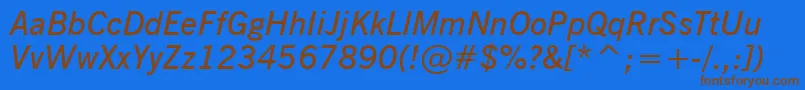 フォントNewsGothicDemiItalicBt – 茶色の文字が青い背景にあります。