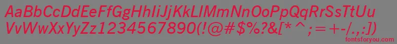 NewsGothicDemiItalicBt-Schriftart – Rote Schriften auf grauem Hintergrund