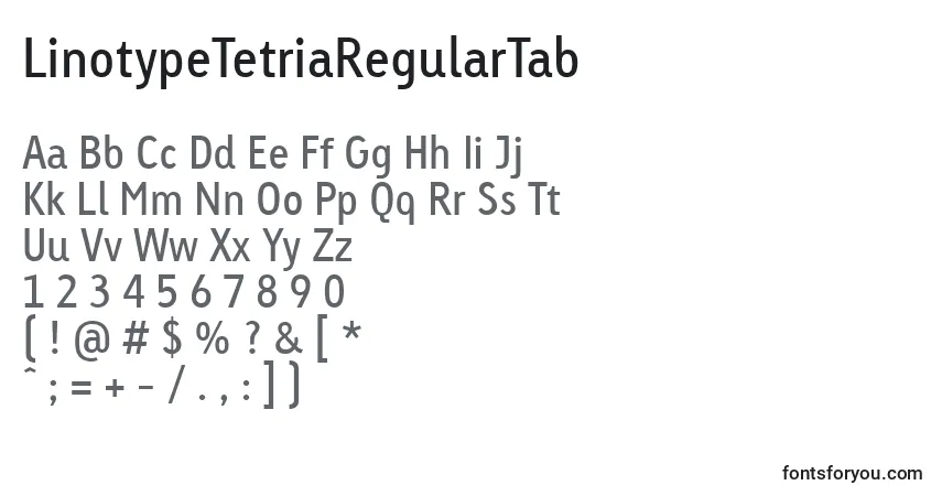 A fonte LinotypeTetriaRegularTab – alfabeto, números, caracteres especiais