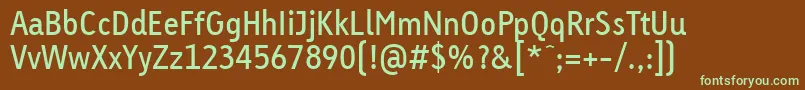 フォントLinotypeTetriaRegularTab – 緑色の文字が茶色の背景にあります。