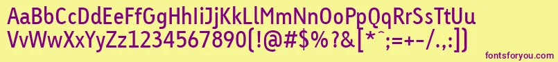 LinotypeTetriaRegularTab Font – Purple Fonts on Yellow Background