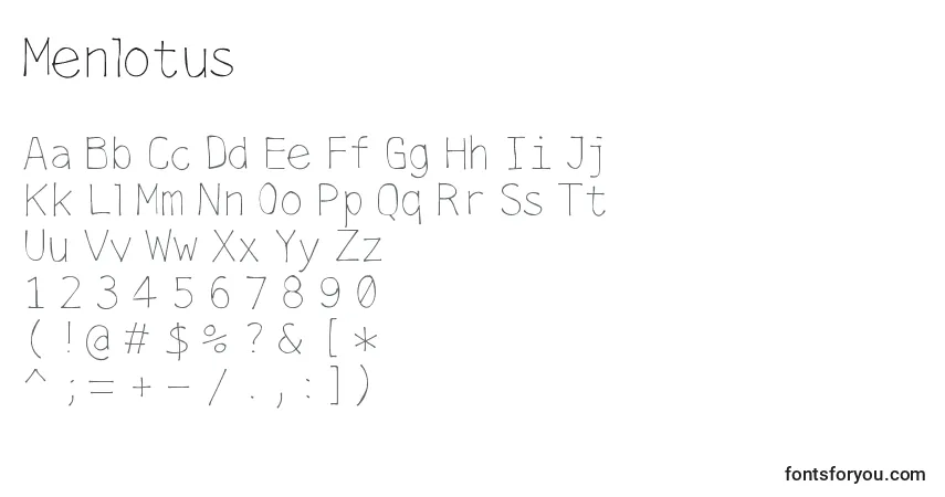 A fonte Menlotus – alfabeto, números, caracteres especiais